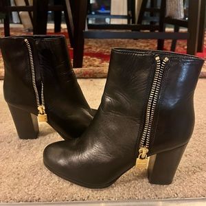 Michael Kors Shoes | Michael Kors Gold Lock Leather Booties